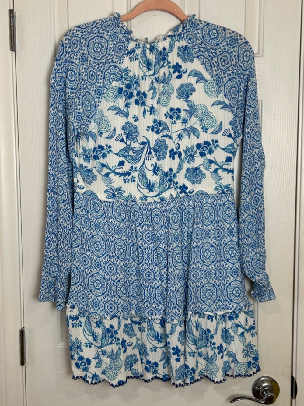 House of Harlow 1960 Blue White Boho Floral Tassel Mini Dress - Picture 7 of 8